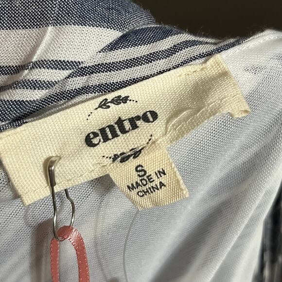 Entro Blueish Gray Striped Cold Shoulder Ruffle Romper Sz-Small - Picture 9 of 9